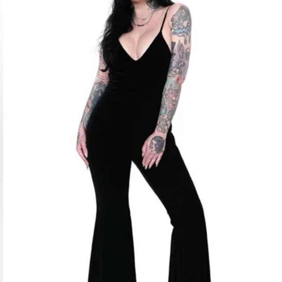 foxblood Pants - Fox blood velvet mega flare jumpsuit